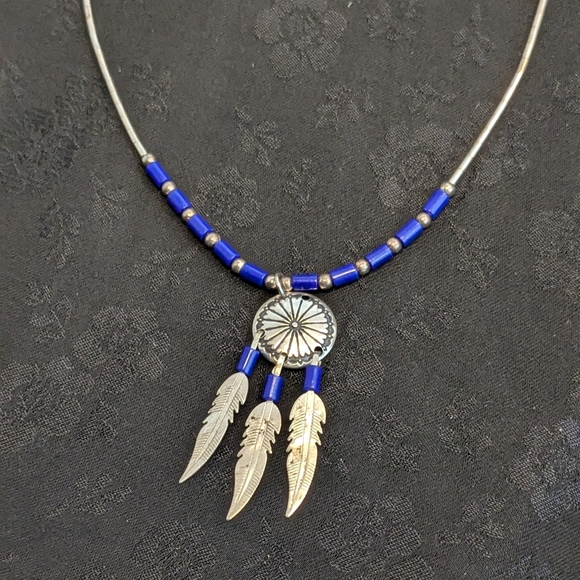 Native American Dreamcatcher Liquid Silver Sterling Silver Necklace - Picture 2 of 6